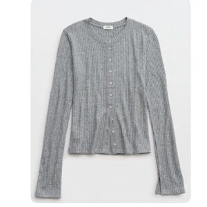 aerie Dark Heather Gray Ribbed Button-Front Cardigan T-Shirt